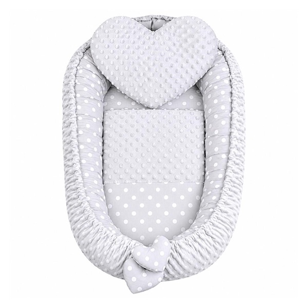 Luxury nest with pillow and blanket New Baby from Minky Heart grey
