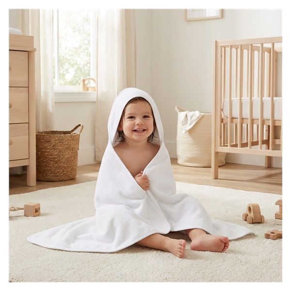 Baby terry towel with hood New Baby 100x100 cm white