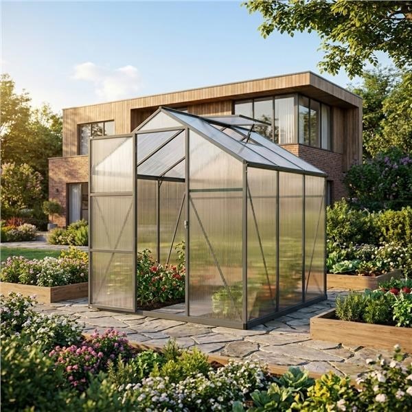 Garden greenhouse 183 × 244 cm polycarbonate, aluminum frame