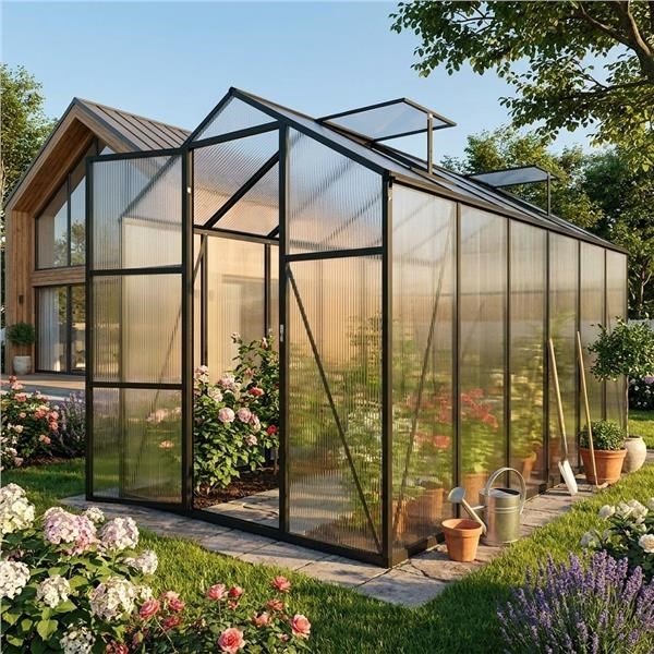 Garden greenhouse, 183 × 366 cm, polycarbonate, aluminum frame
