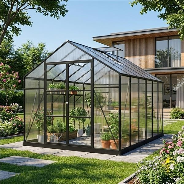 244 × 427 cm polycarbonate garden greenhouse with an aluminum frame