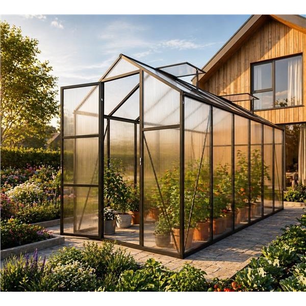 305 × 427 cm polycarbonate garden greenhouse with an aluminum fram