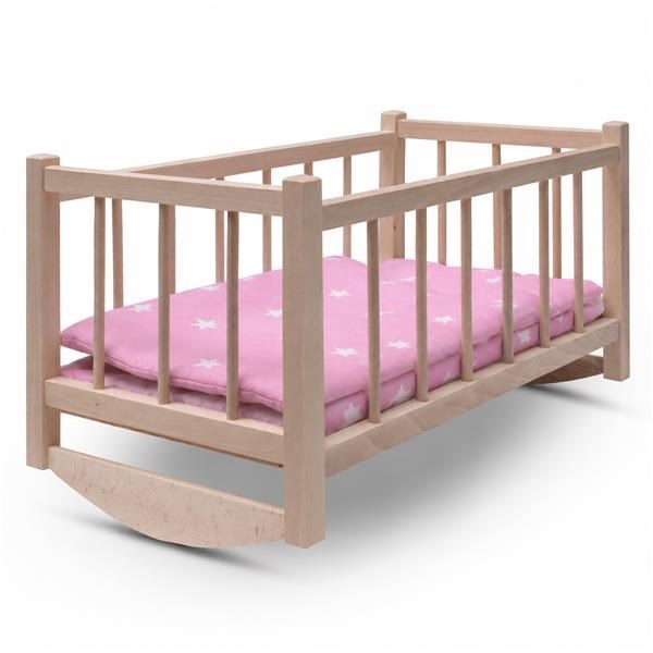 Wooden doll bed-cradle with bedding Baby Mix stars pink