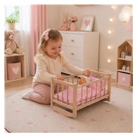 Wooden doll bed-cradle with bedding Baby Mix stars pink