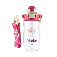 School water bottle with straw Akuku 480 ml, pink