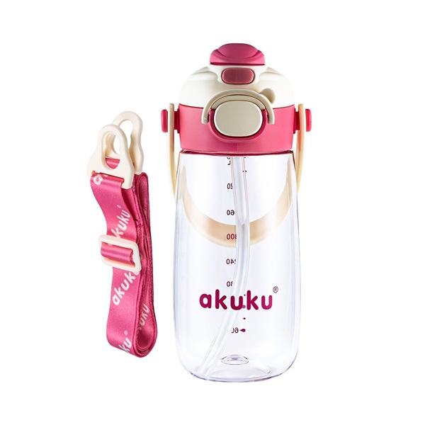 School water bottle with straw Akuku 480 ml, pink