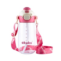 School water bottle with straw Akuku 480 ml, pink