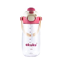 School water bottle with straw Akuku 480 ml, pink