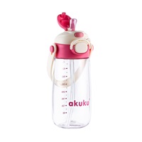 School water bottle with straw Akuku 480 ml, pink