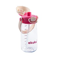 School water bottle with straw Akuku 480 ml, pink