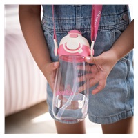 School water bottle with straw Akuku 480 ml, pink
