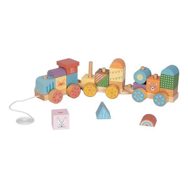 Wooden Train with 25 Colourful Building Blocks