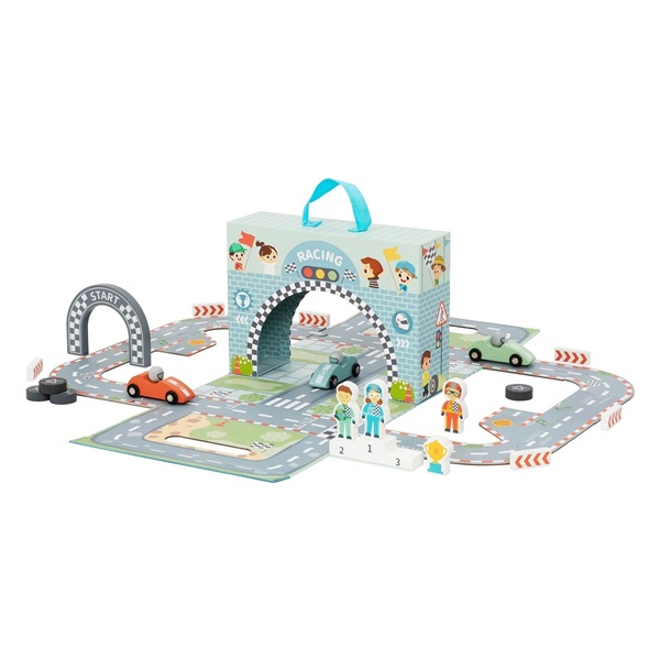 Portable Race Track Playset with Cars